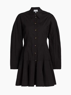 Ganni Black Button-Front Collared Fit-and-Flare Dress